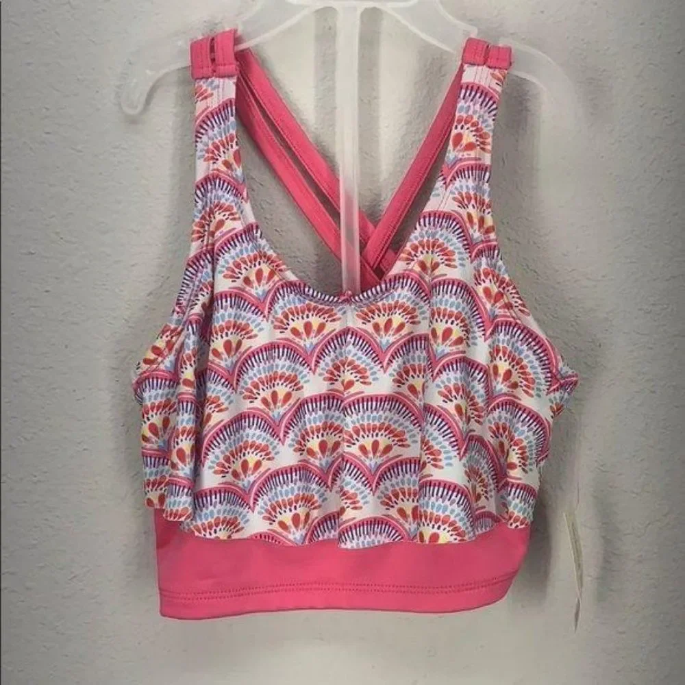Bobbie Brooks Girls 2 Piece Bikini Pink Swim Tankini Size L bathing suit swimsui